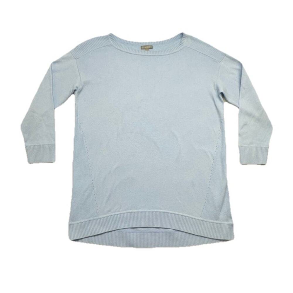 T by Talbots Sweater Womens MP Lightweight Ribbed Light Blue 3/4 Sleeve
